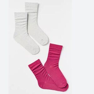 By Anthropologie Ribbed Lurex Trouser Socks, Set of 2 in White/Pink – NWT